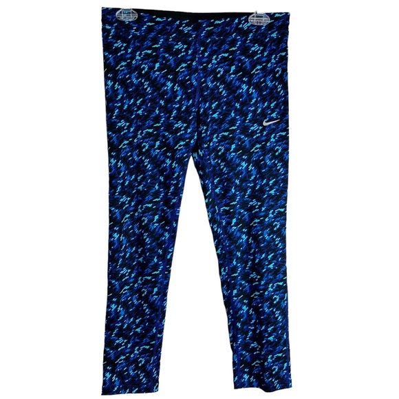 Nike Dri Fit Printed Training Tights Cropped Leggings Blue Women’s Size M - Picture 2 of 10